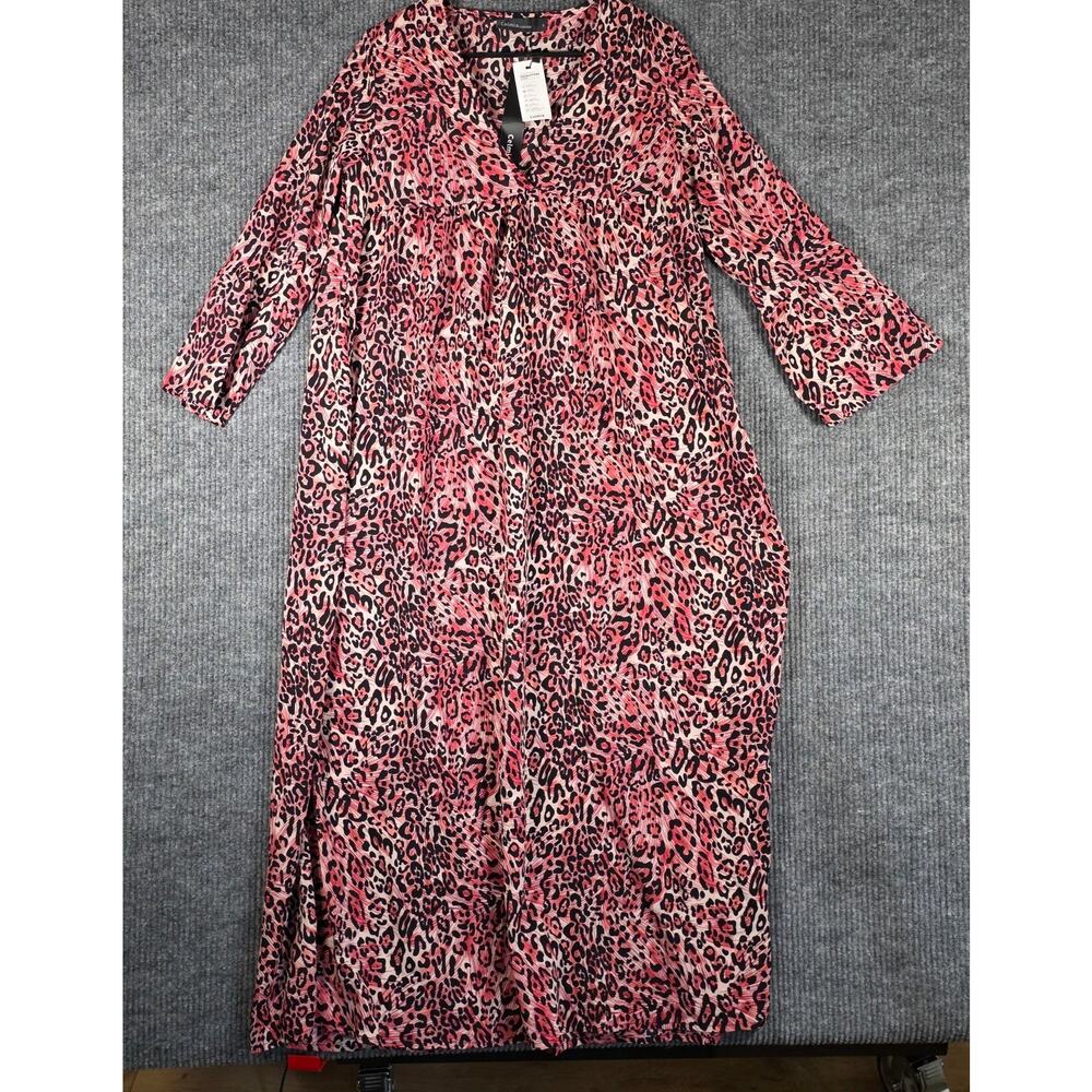NWT Celmia Leopard Print Caftan Maxi Dress Women S‎ Pink Boho Lounge